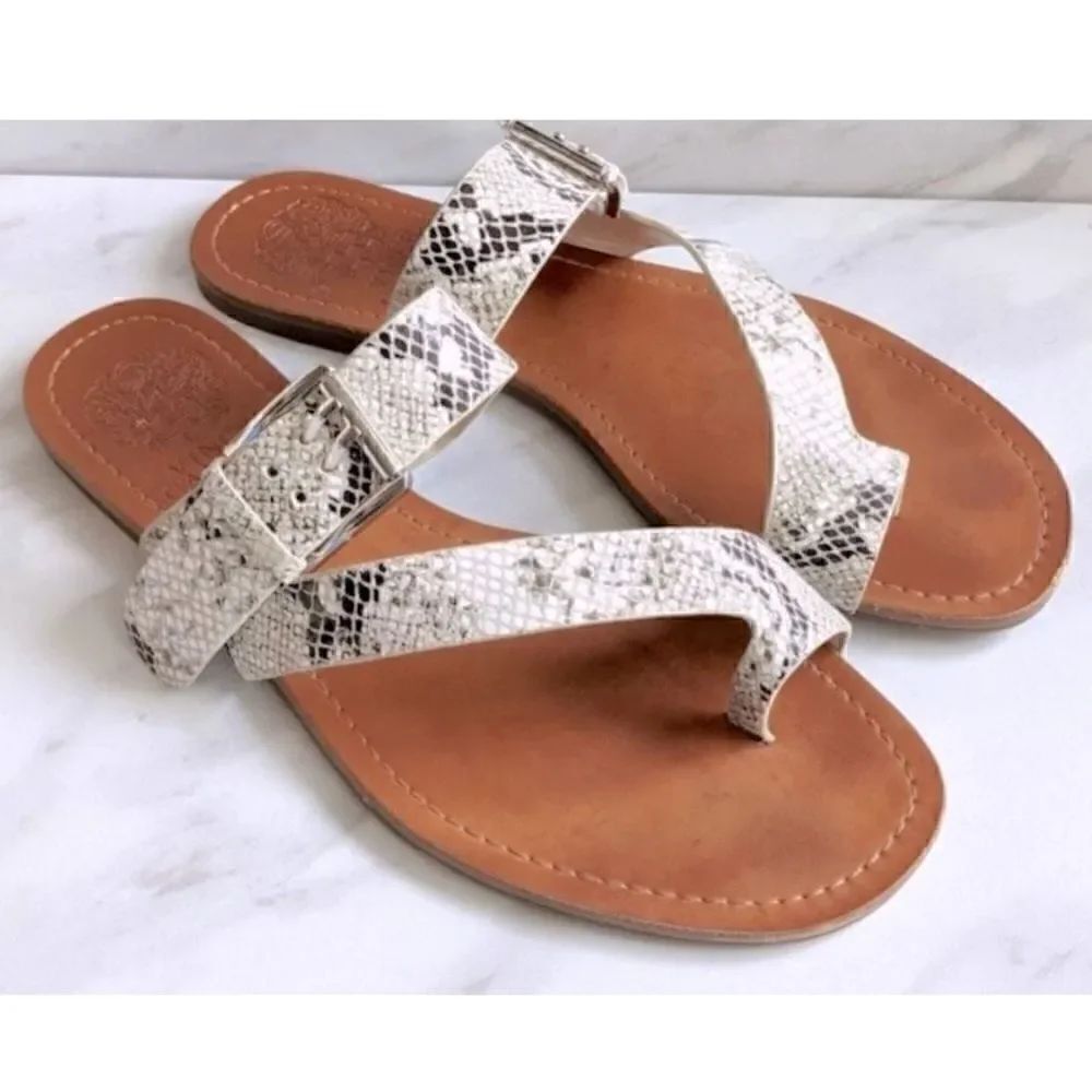 Vince Camuto Tadd Snakeskin Strappy Buckle Toe Sandals Sz 7.5